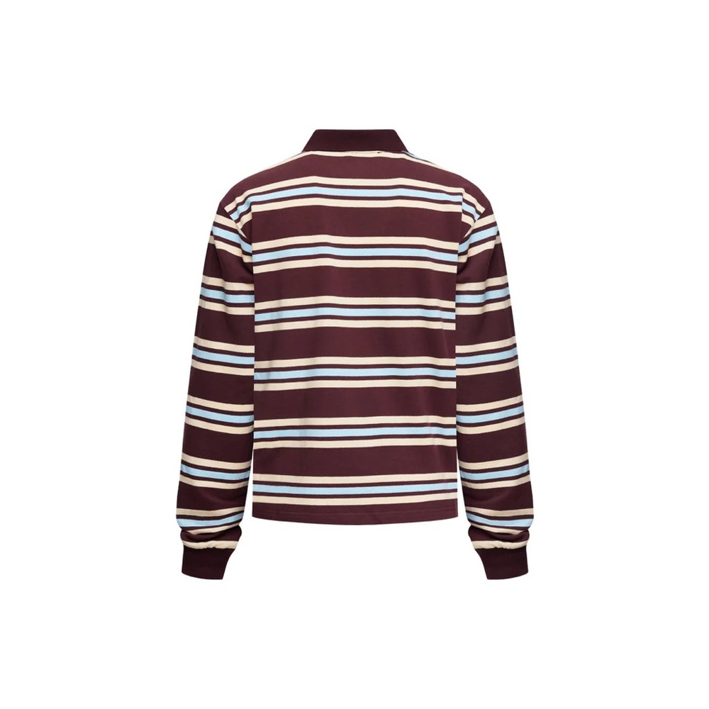 Lioness Burgundy Blue Striped Women's Rugby Top - Picture 6 of 7
